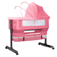 YADAQE baby bassinet bedside sleeper setup with wheels for easy bedside access