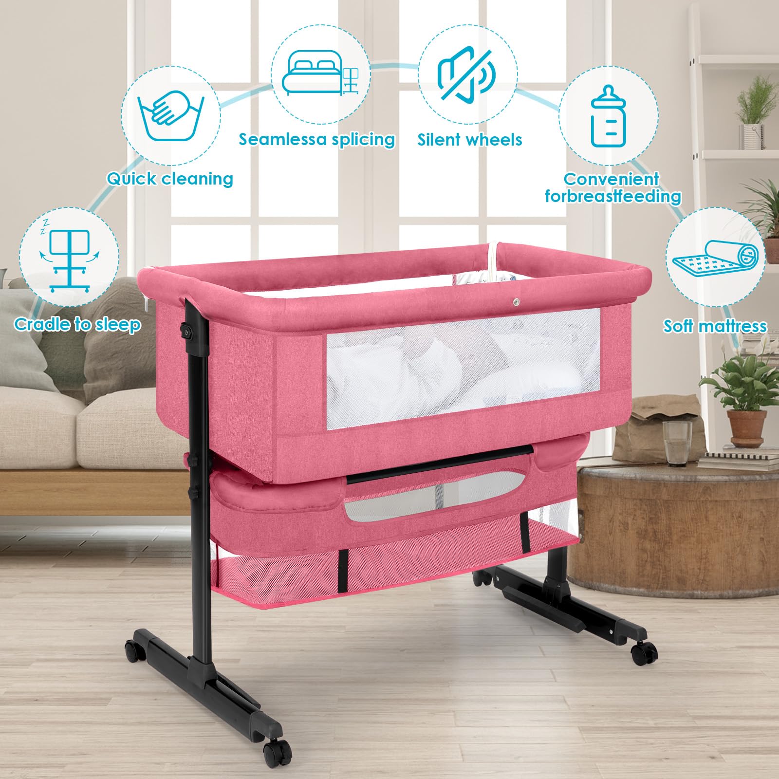 YADAQE bassinet removable sheets for easy cleaning and fresh naps