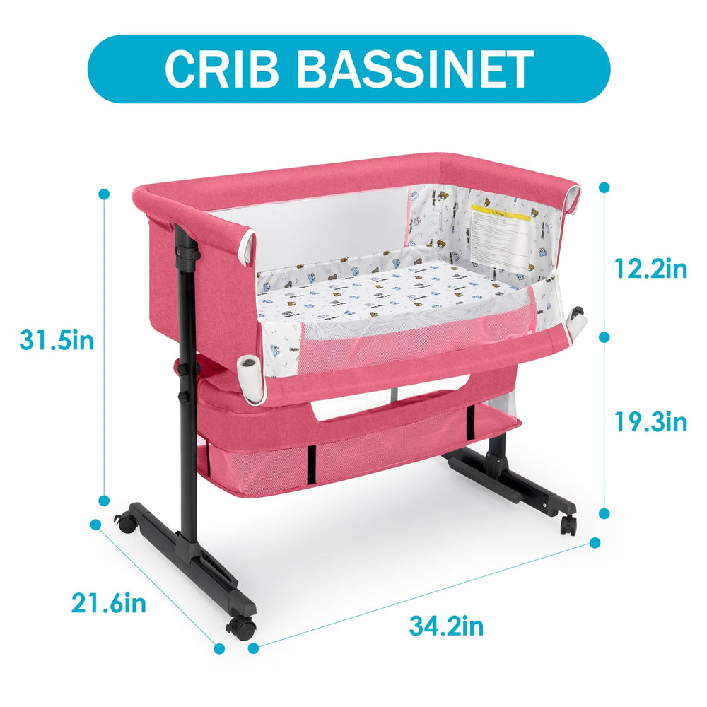 YADAQE bassinet height adjustable to align with adult bed for monitoring