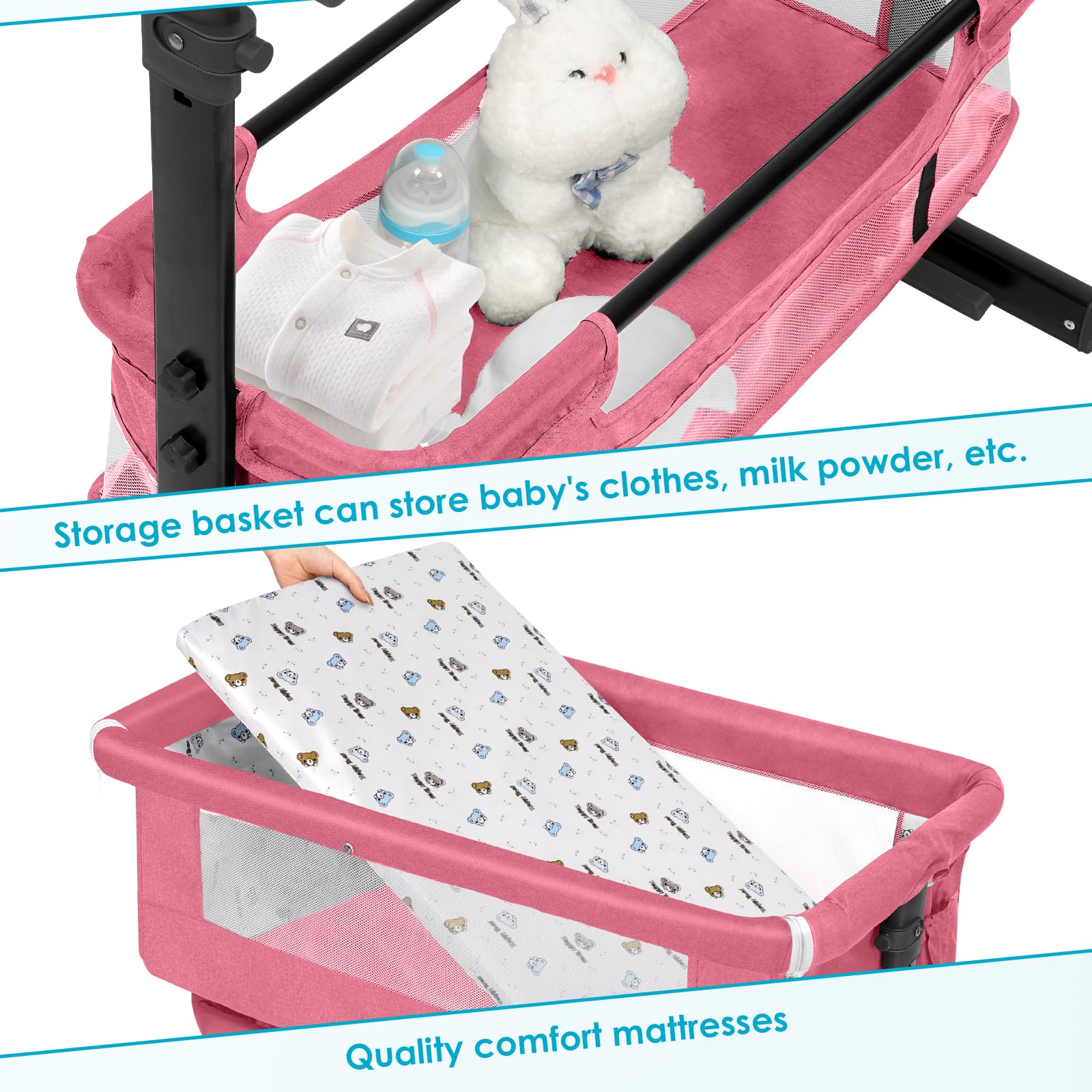 YADAQE baby bassinet with large storage space for baby care items