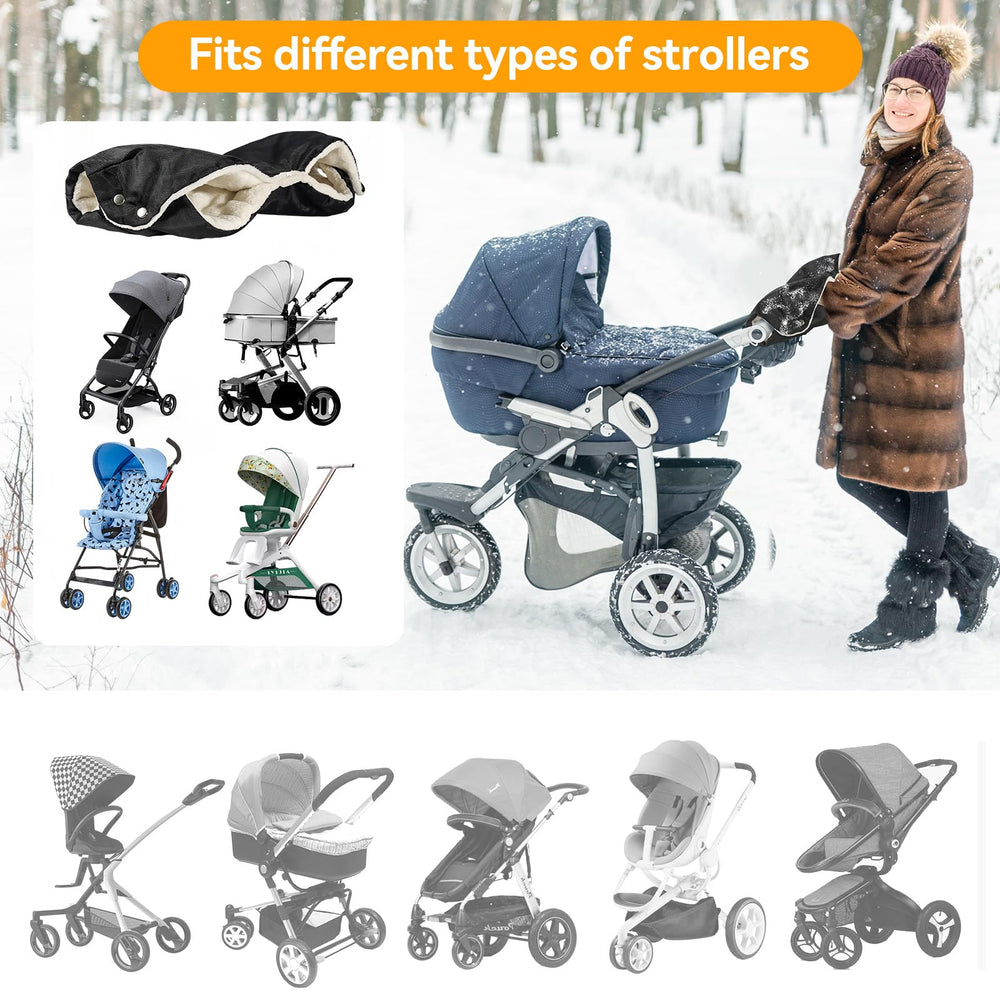 YAHENLI hand muff universal-fit on a stroller handle for quick warming.