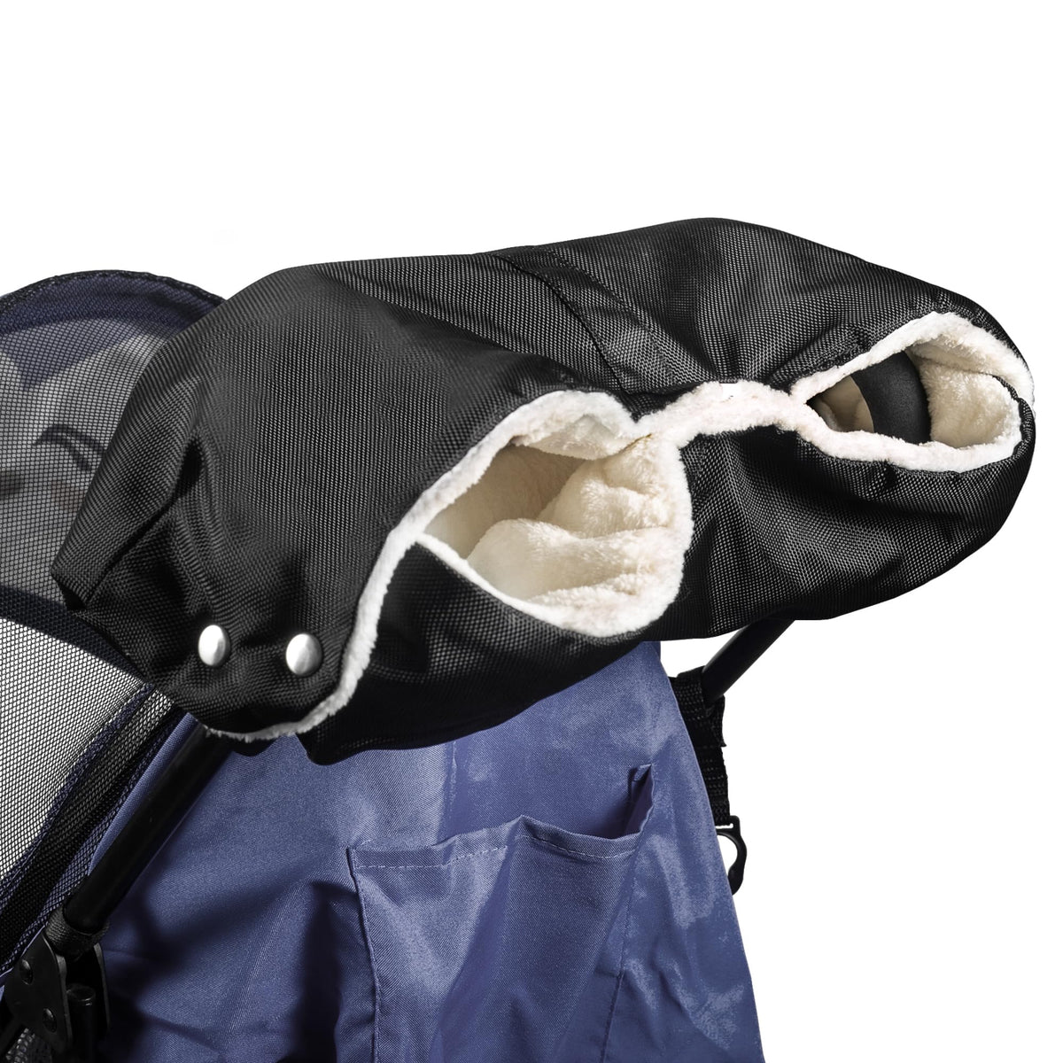 YAHENLI stroller hand muff close-up showing warm interior for cold walks.