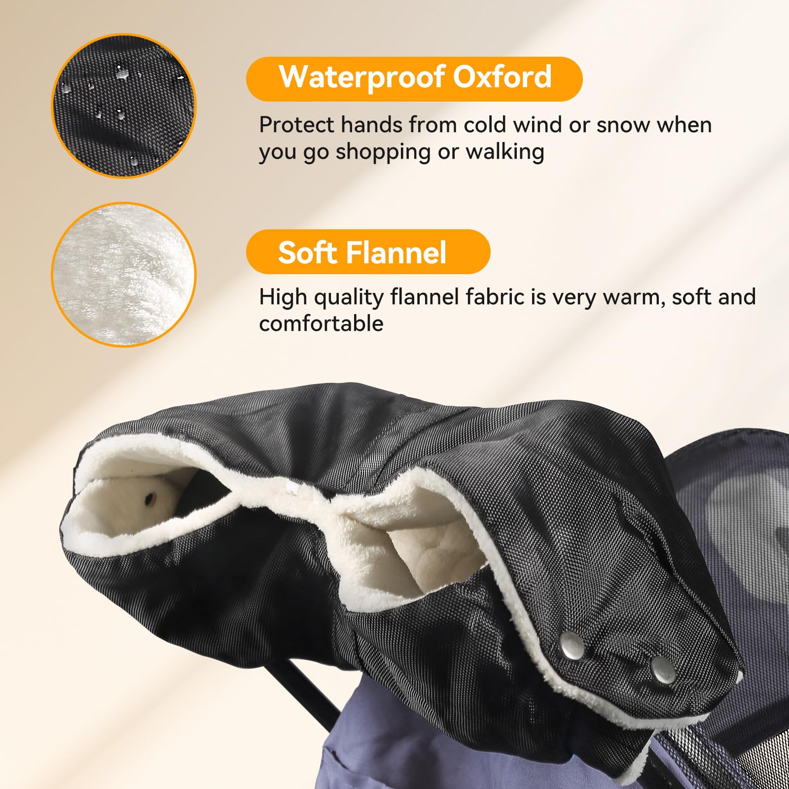 YAHENLI hand muff waterproof exterior shields hands from wind and rain.