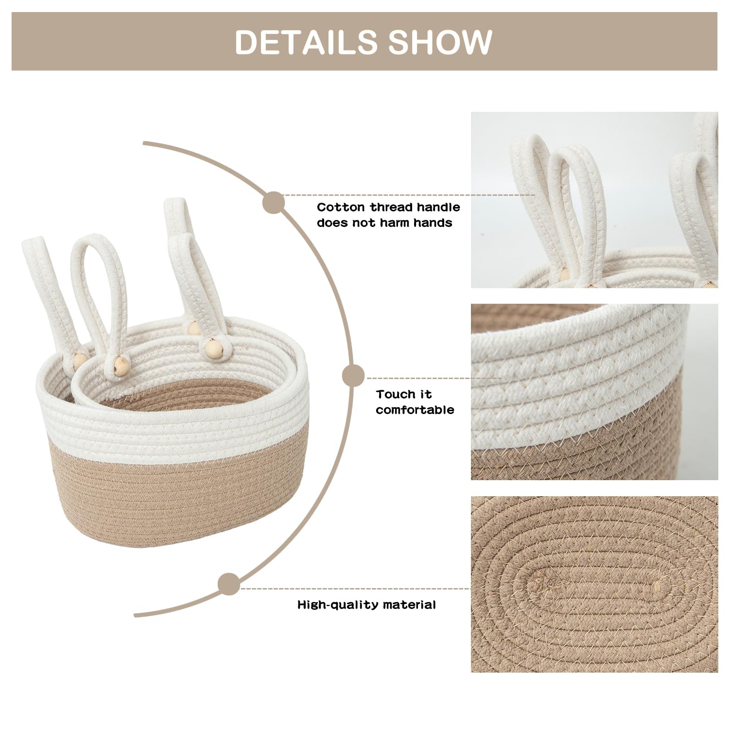 YAHUAN cotton hanging basket in khaki-white blends with decor.
