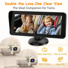 Yakry 2Kids dual-camera monitor setup provides complete front and rear-seat visibility