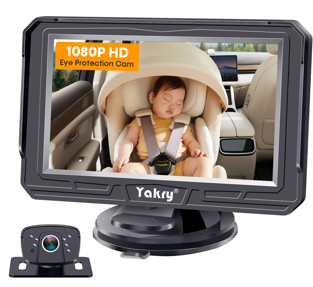 Yakry Baby Car Camera backseat 1080p video for clear monitoring.