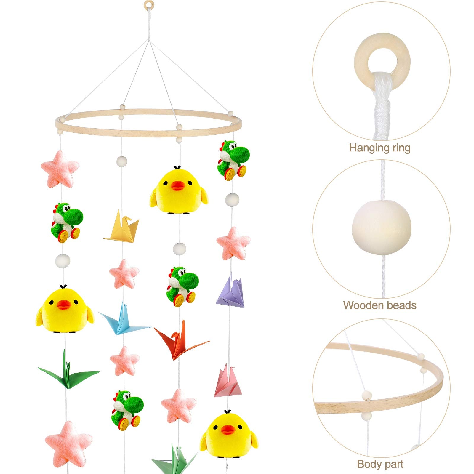 Yalikop Baby Mobile DIY Kit bamboo pieces image highlights sturdy framework for durable decor