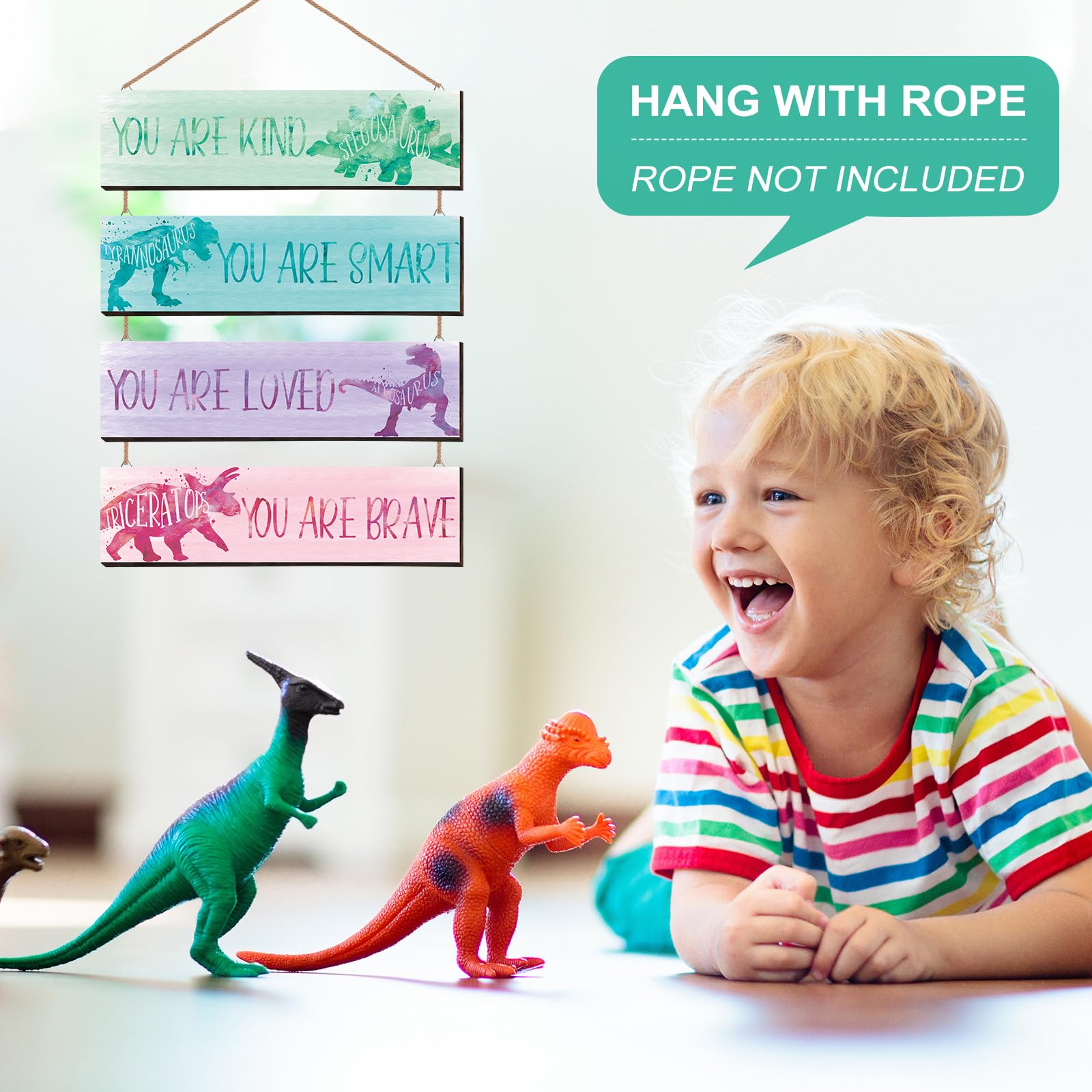 Yalikop dinosaur wall decor wood texture highlights durable, UV-printed signs for longevity.