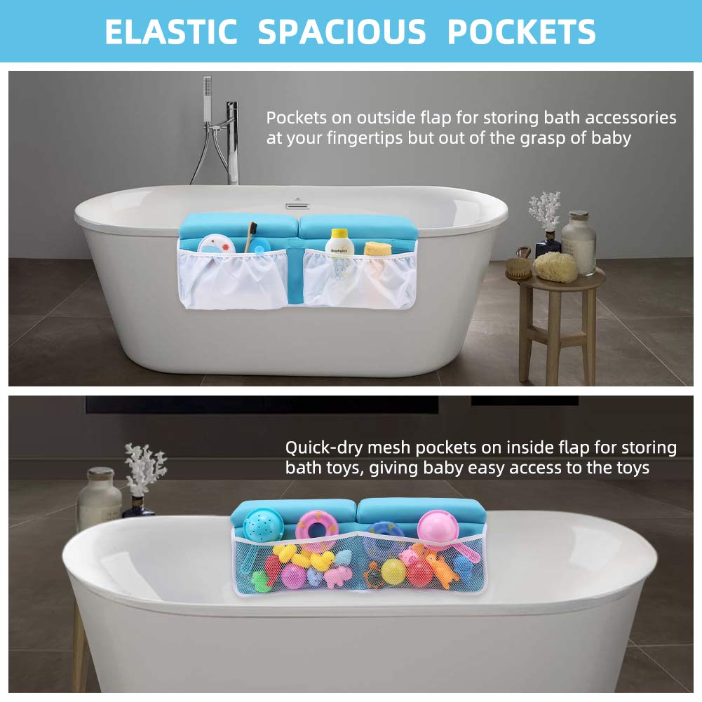 Yalumo kneeler outside pockets demonstrates easy bath essentials within reach