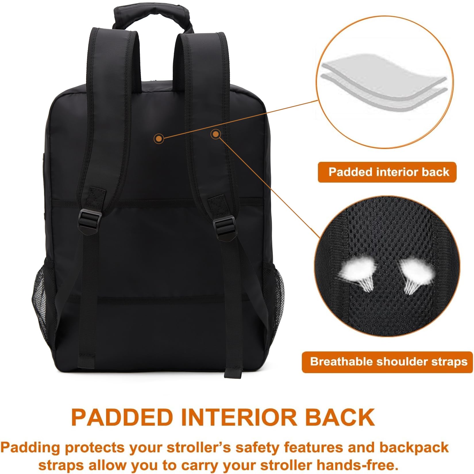 YANHUAKEKE stroller travel bag smooth metal zippers for easy access.
