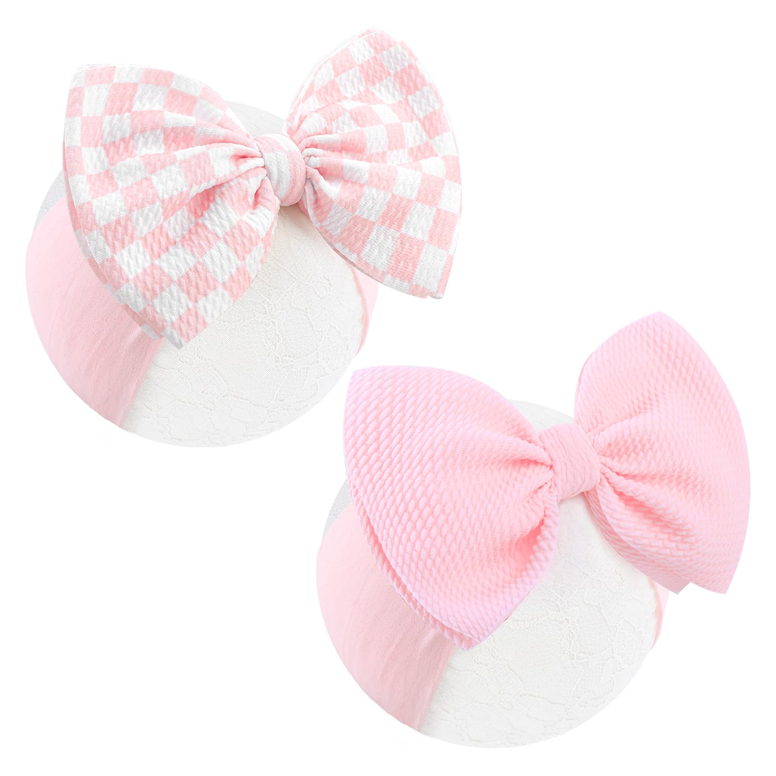 YanJie 2PCS 6'' light pink bows headband, close-up of soft breathable waffle fabric, gentle on skin.
