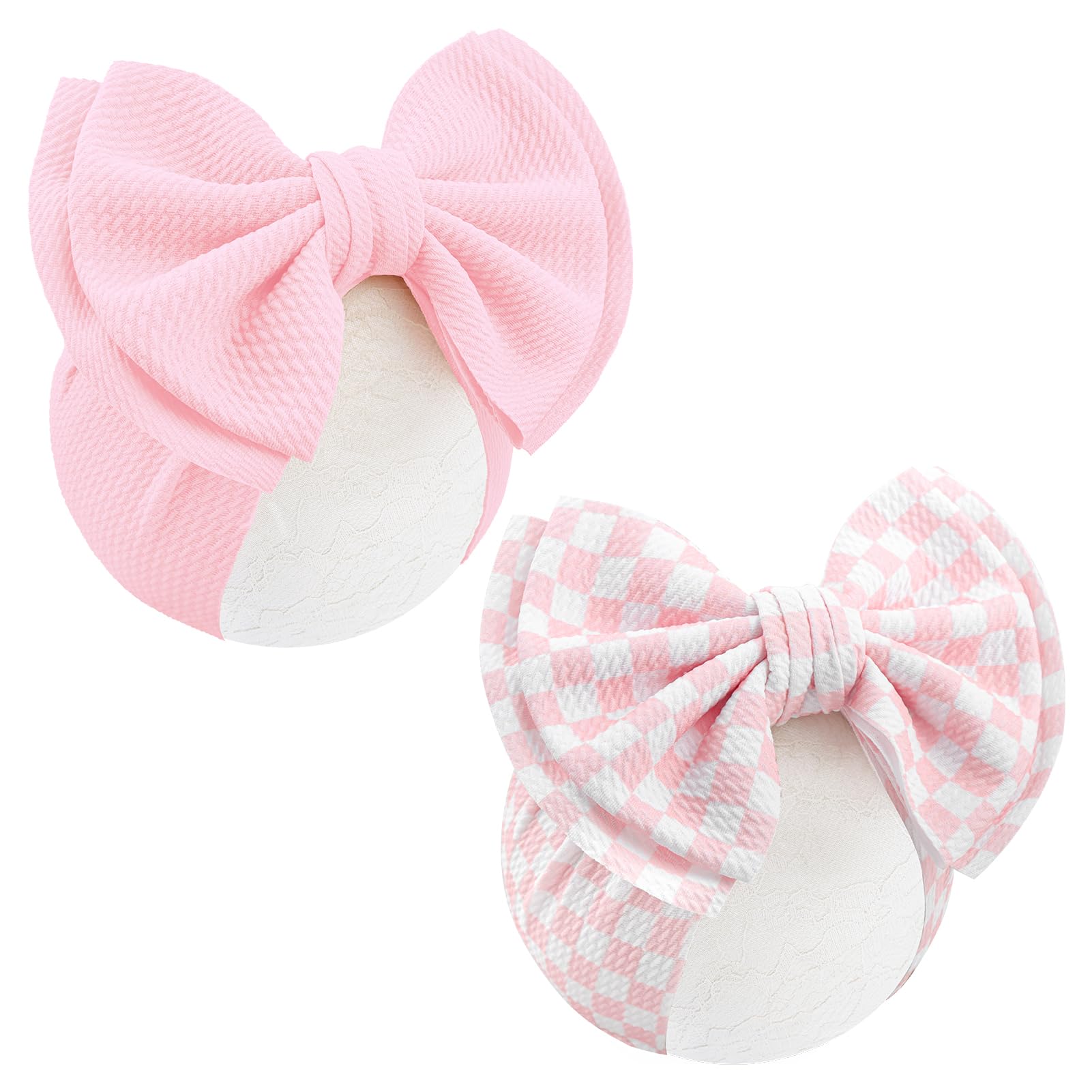 YanJie 2pcs 7in light pink checkered bows headband stylish everyday outfits
