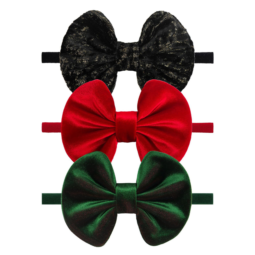 YanJie velvet Christmas headbands with red, green and glitter bows for festive outfits and photos