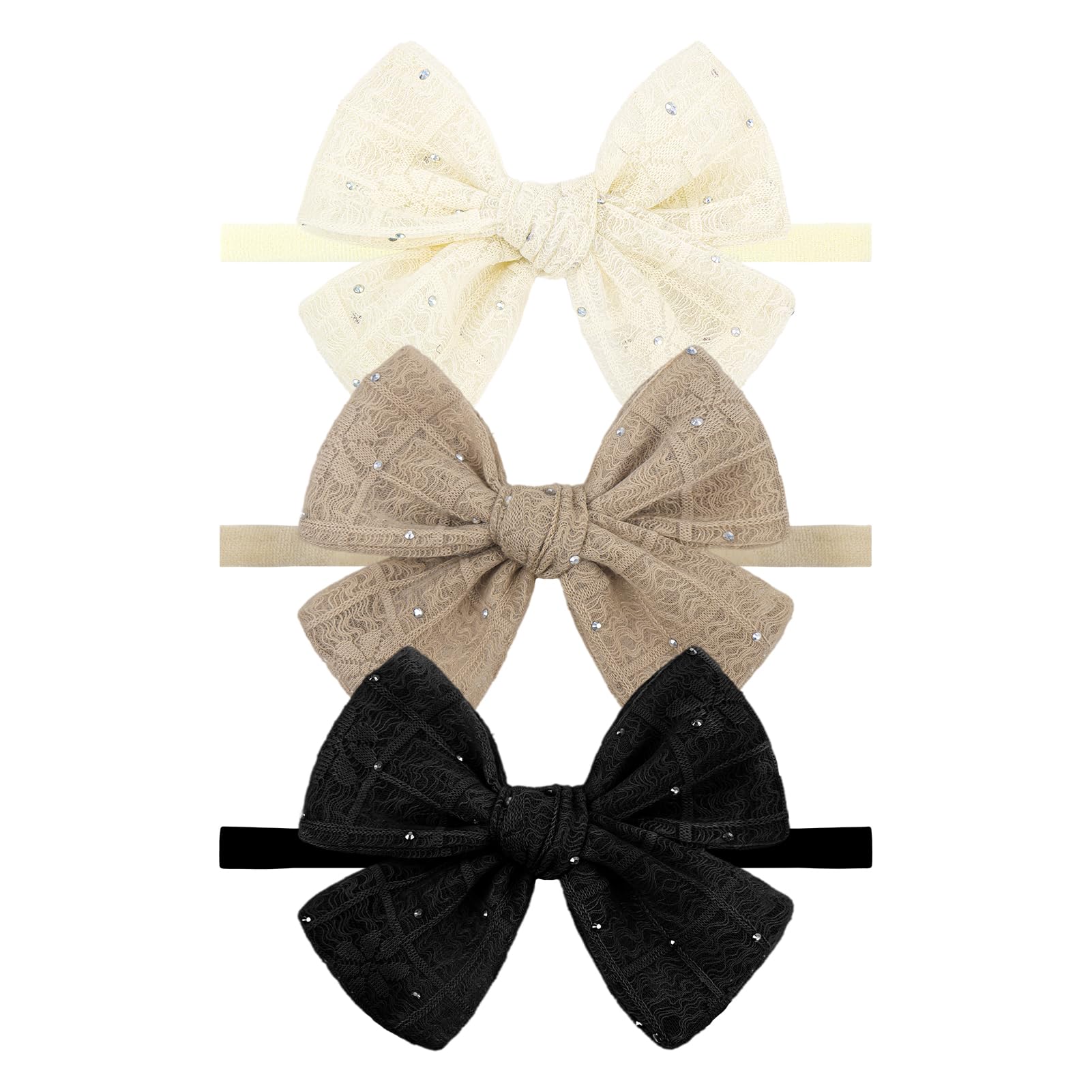 YanJie 3Pcs lace hair bows in black for stylish daily wear