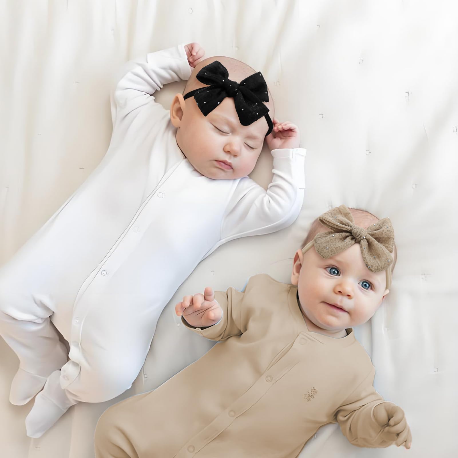 YanJie 3Pcs lace hair bows in off-white for soft, elegant looks