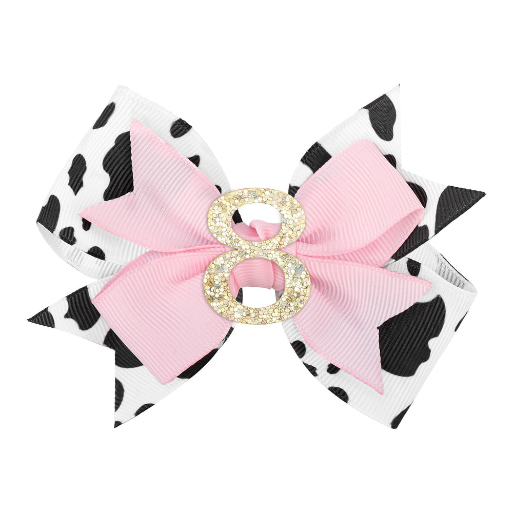 YanJie 4in birthday bow with cow print center for adorable party-ready look