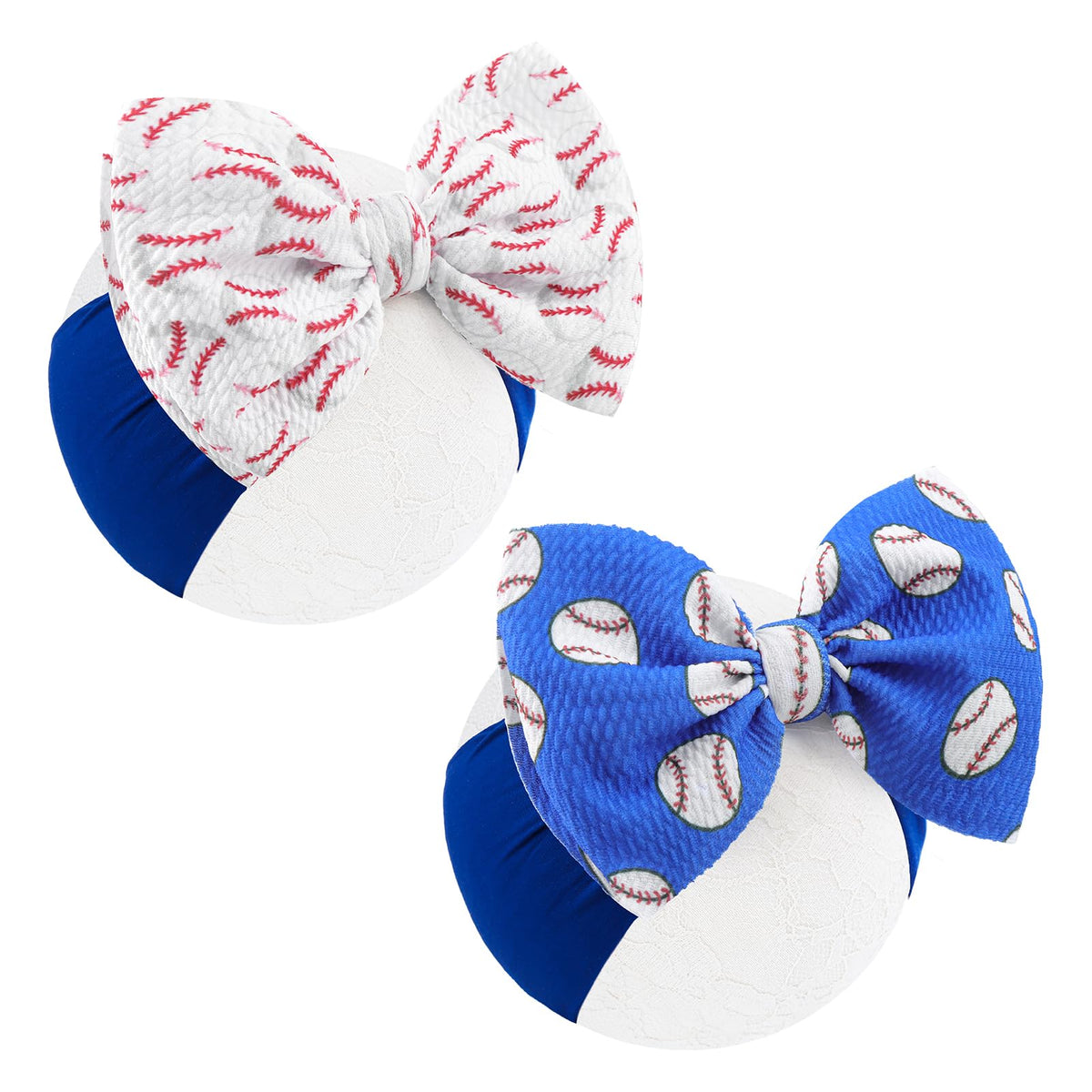 YanJie 6-inch headbands blue baseball bows, two-pack for game-day style.