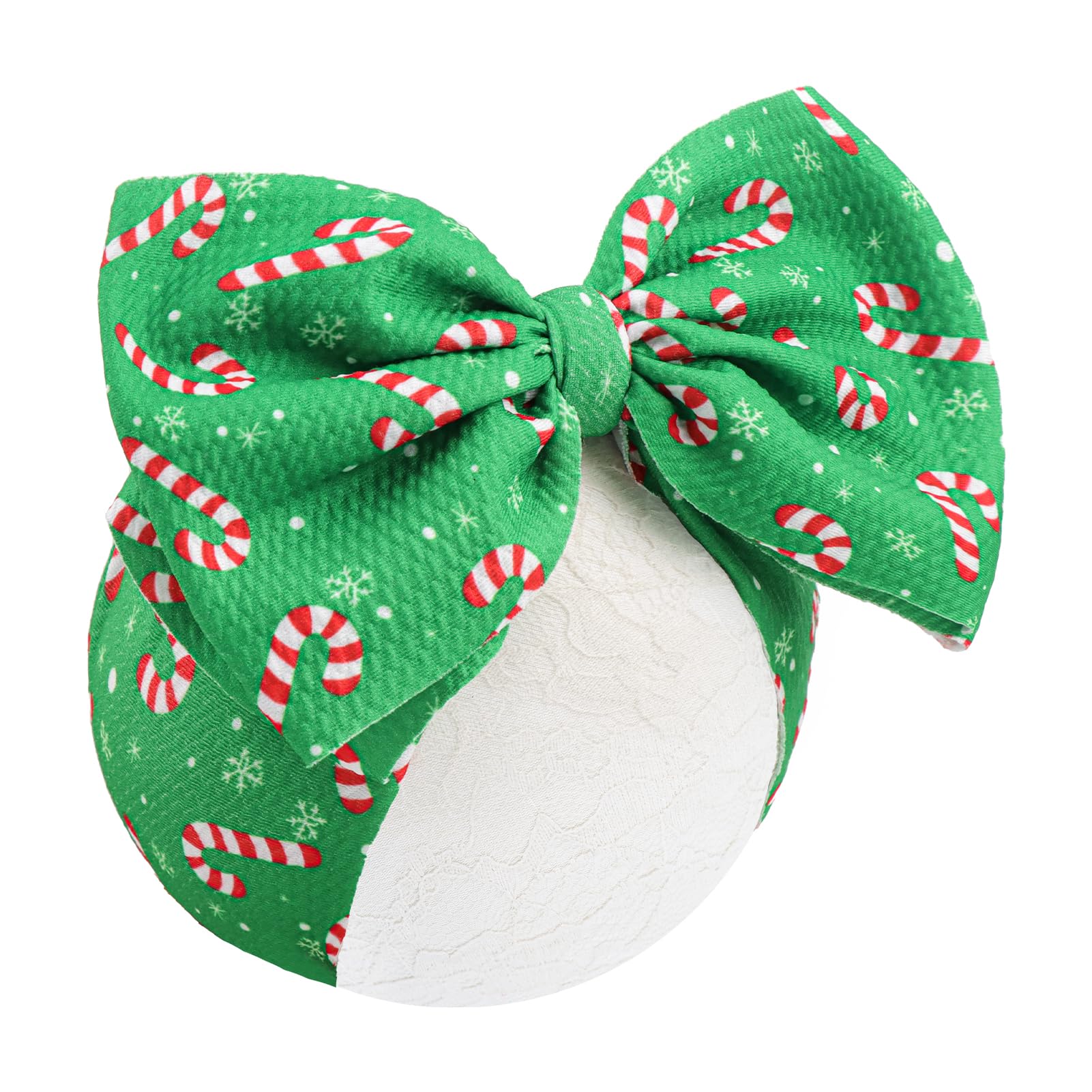 YanJie 7-inch Candy Cane Headband in green, soft fabric for gentle wear and festive baby photos