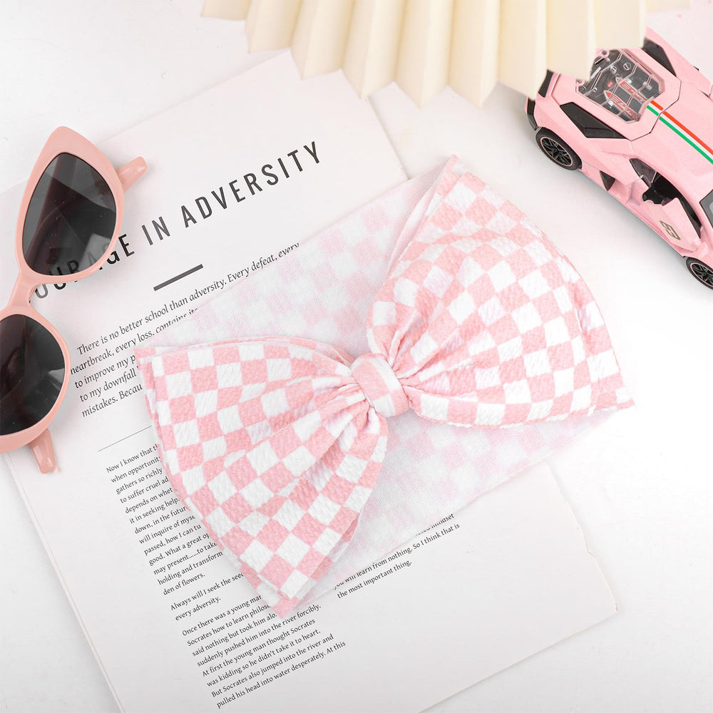 YanJie 7-inch pink checkered bow worn for birthday photo moments