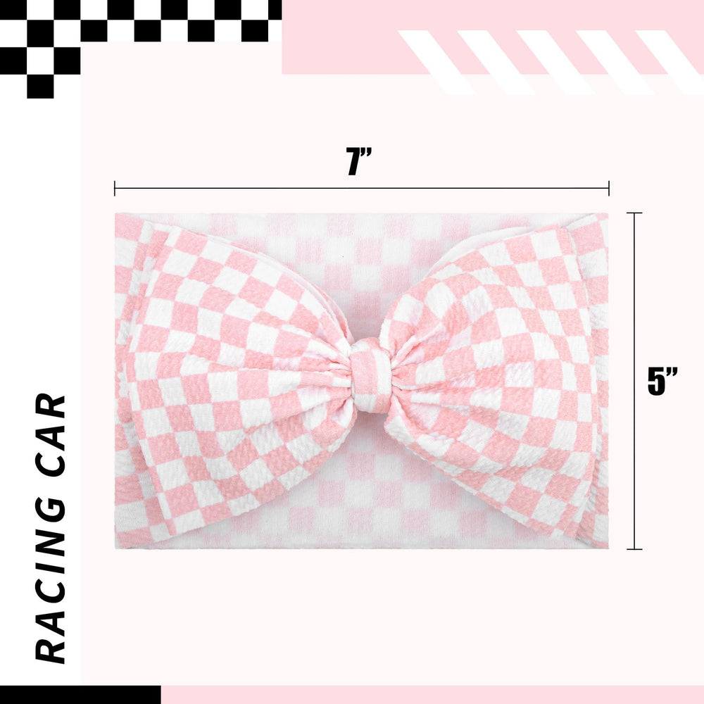 YanJie 7-inch pink checkered bow stretchy band adapts to newborn to toddler