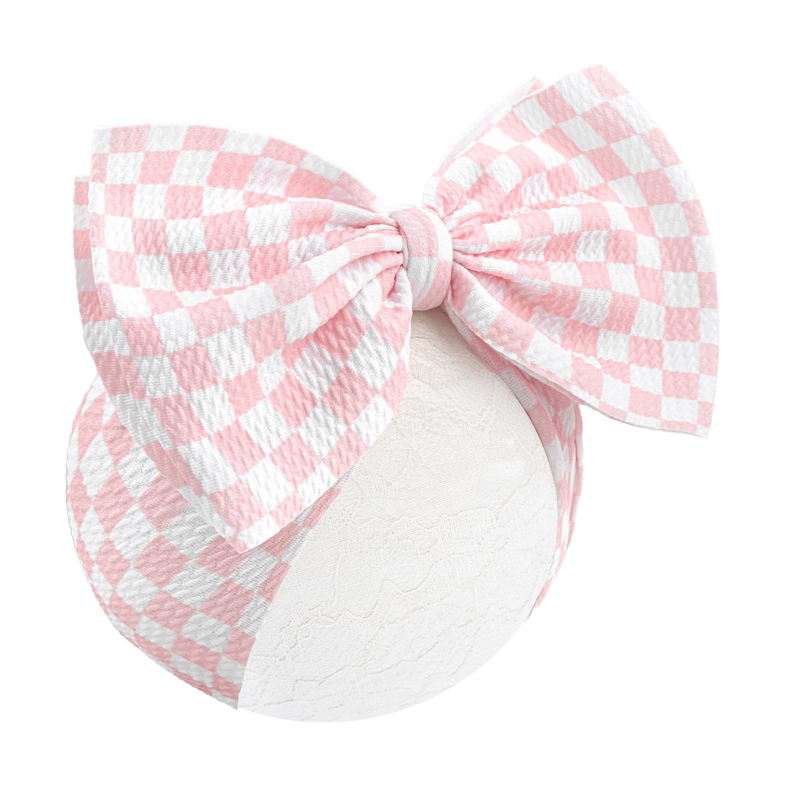 YanJie 7-inch pink checkered bow front view shows gentle comfort for everyday wear