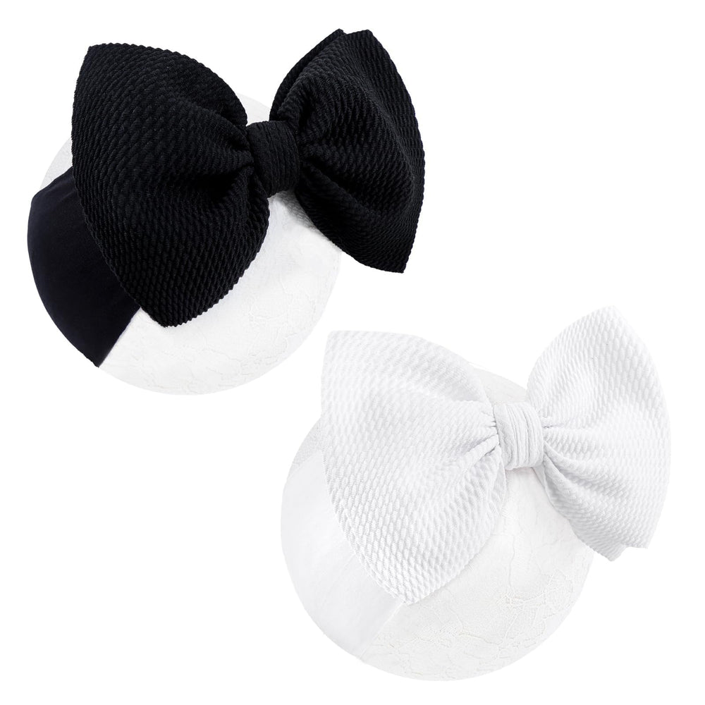 YanJie baby bow headband in black and white, soft nylon for delicate newborn skin