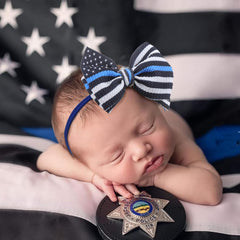 YanJie baby headband blue stars police design closeup