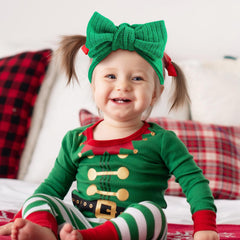 YanJie baby headband in green stretchy fabric for comfortable wear.