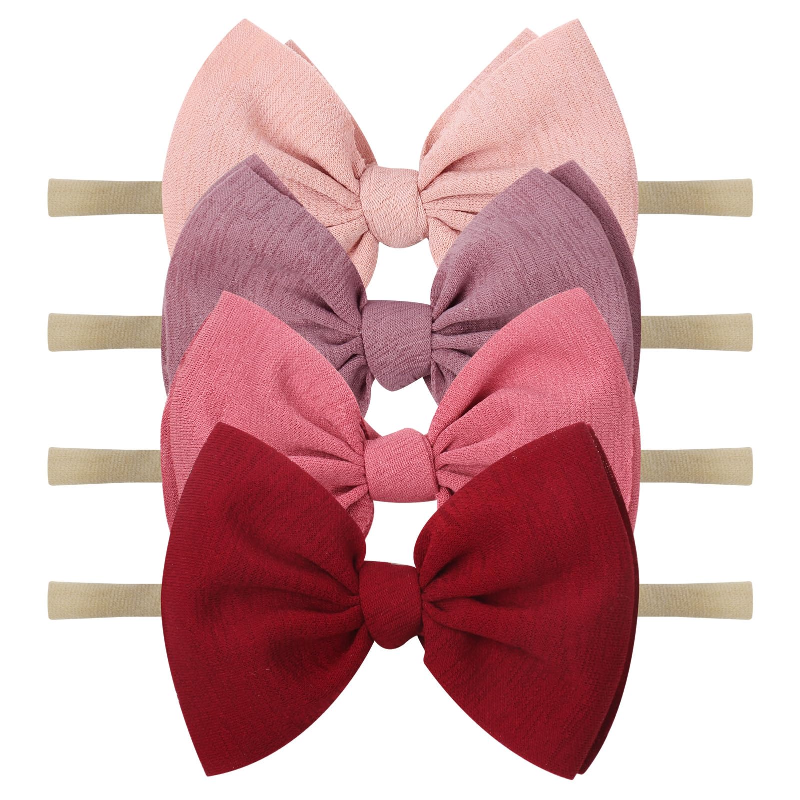 YanJie baby headband pink-wine knotted bow; soft nylon and gentle fit for newborn photos