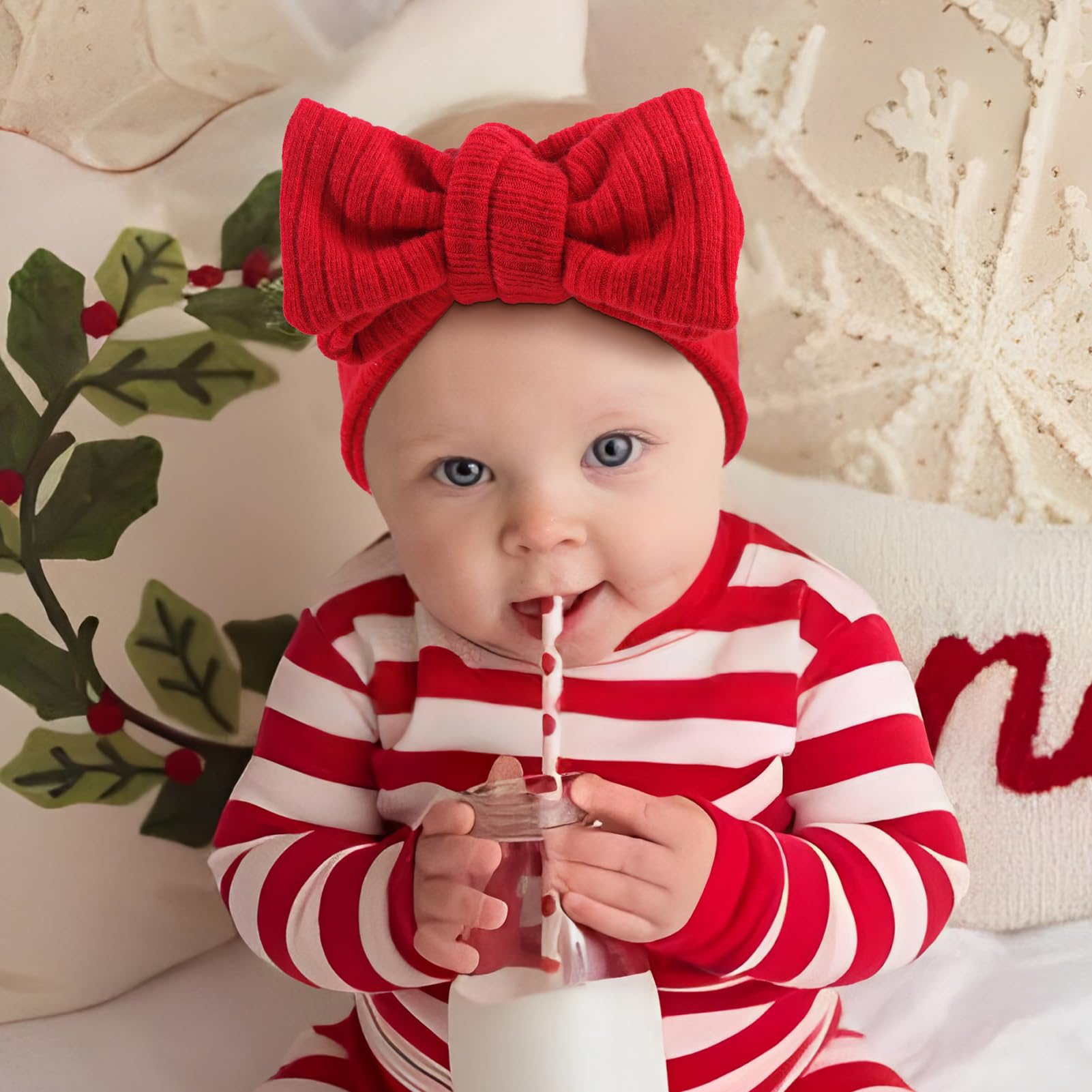 YanJie baby headband white stretchy waffle fabric, soft on delicate skin.