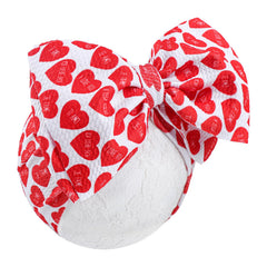YanJie baby headbands with soft bows in red text heart print, ideal for cute photo sessions.