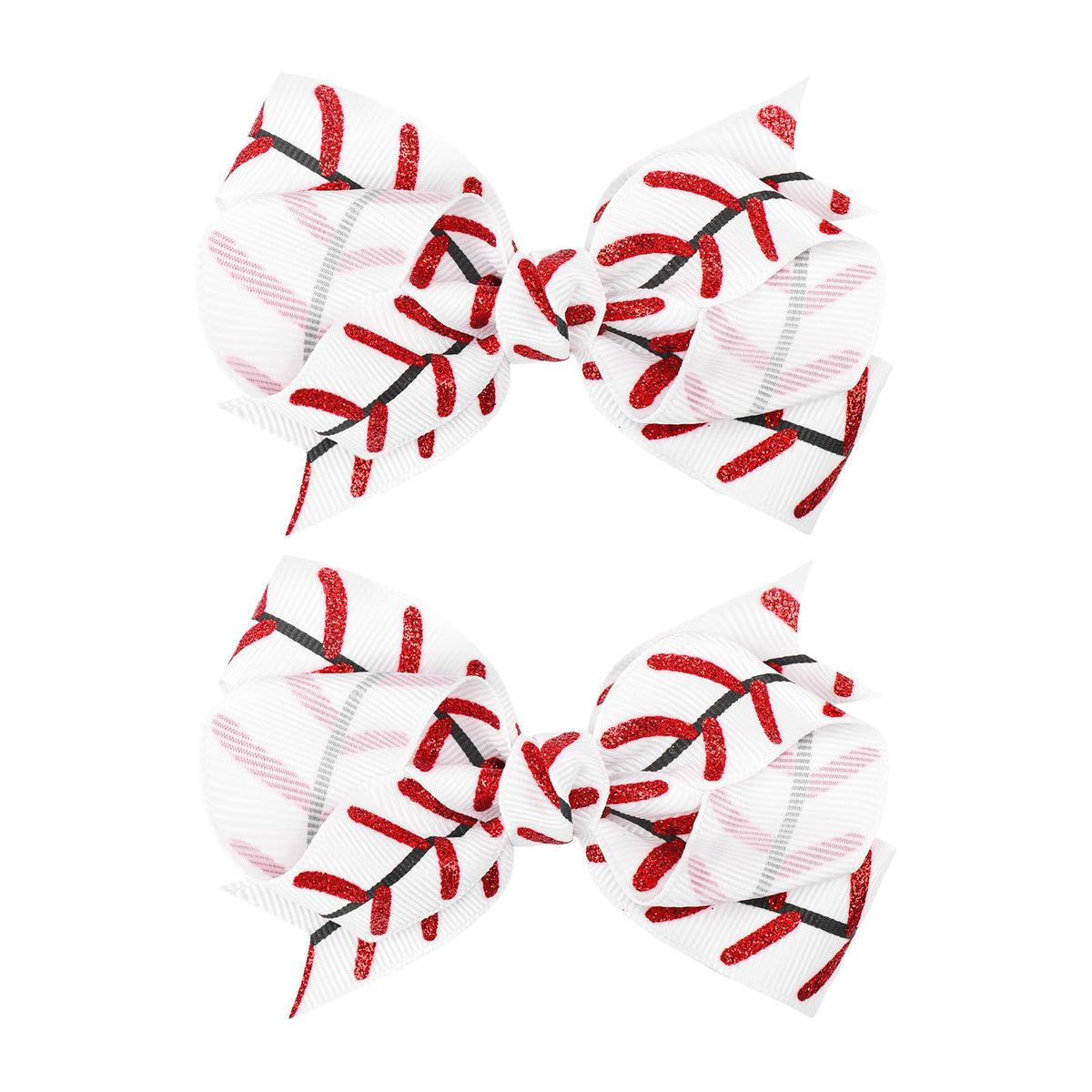 YanJie baseball hair bows with white-red glitter stripes for standout game-day sparkle.