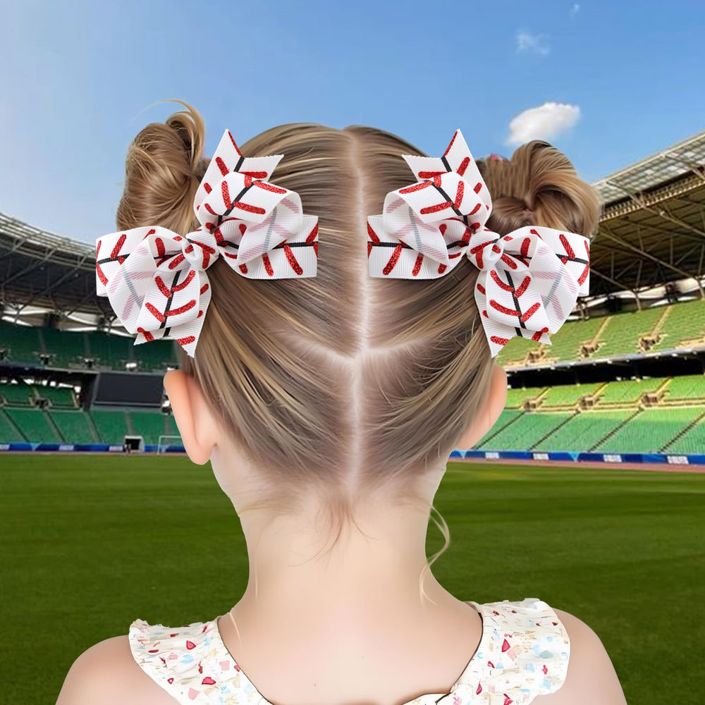 YanJie baseball hair bows showing secure alligator clip for active wear.