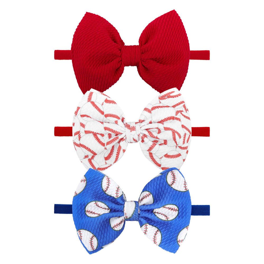 YanJie baseball headbands 3pc set features adorable bows for sporty baby outfits.