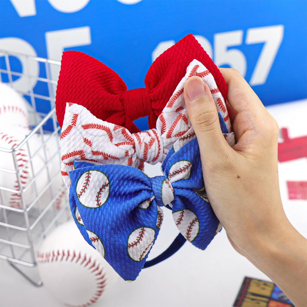 YanJie baseball bows brighten party photos with ruby red and navy hues.