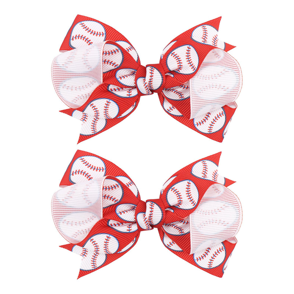 YanJie baseball red bow clip close-up for baby girl, secure daily wear during play.