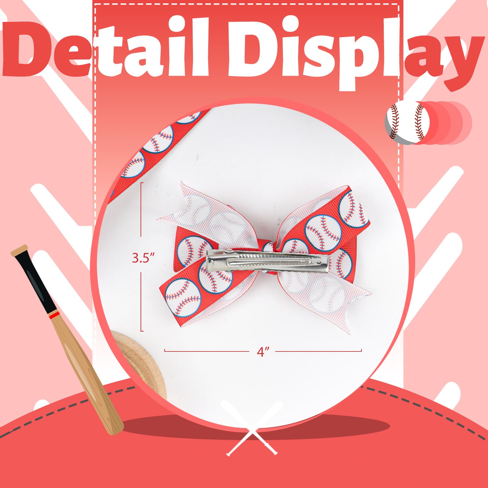 YanJie baseball red bow clip worn during outdoor activity with secure grip.