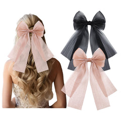YanJie big hair bows chiffon clip in black adds elegant silhouette to everyday hairstyles.
