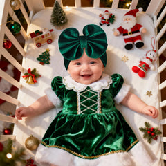 YanJie big velvet bow headband in red for festive Christmas outfits