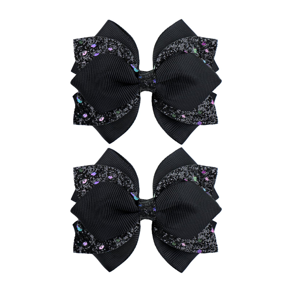 YanJie black sparkle bow clip adds secure style to everyday hairstyles.