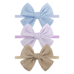 YanJie blue lace bow front view with rhinestones for day-to-day charm.