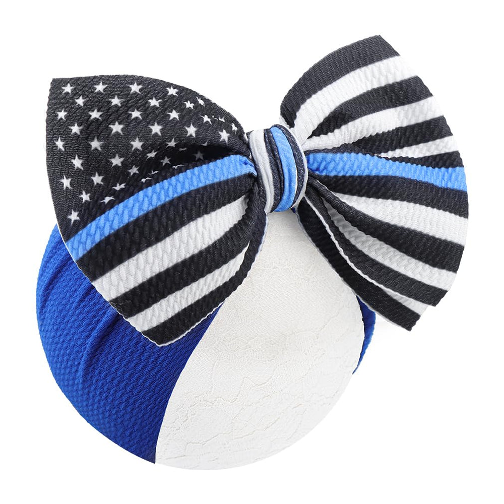 YanJie blue line flag headband front view; soft stretchy wear.