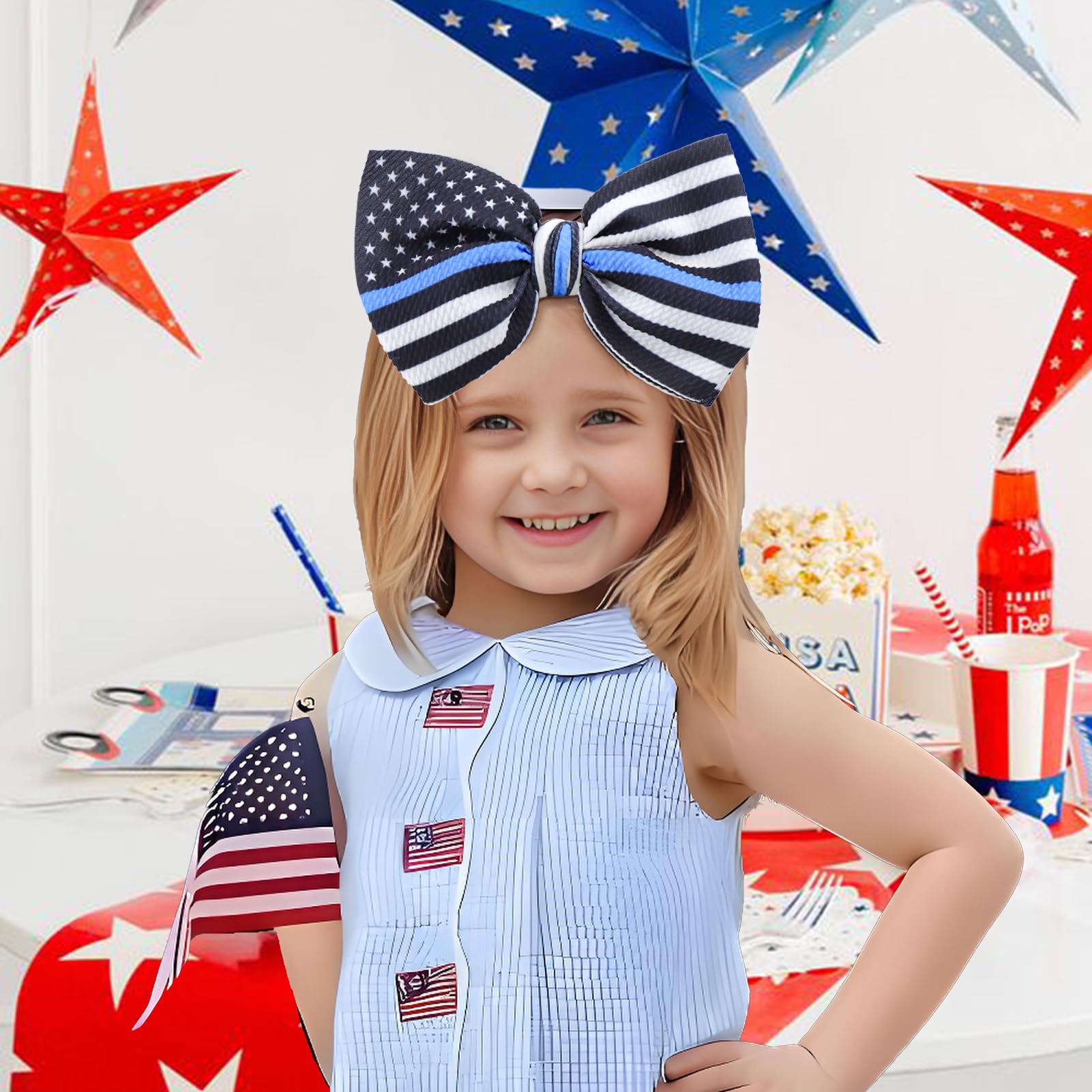 YanJie blue line flag headband side view; anti slip design.