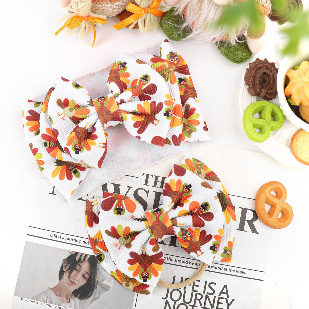 YanJie bow headband turkey-detail closeup for Thanksgiving celebrations