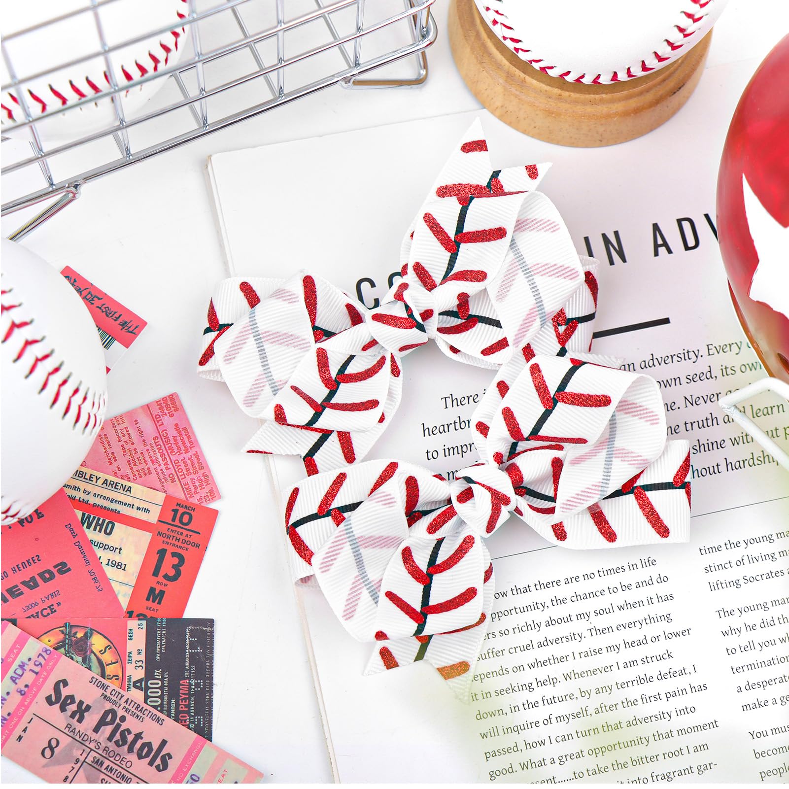 YanJie cheer baseball bow worn with outfits to match sports looks.