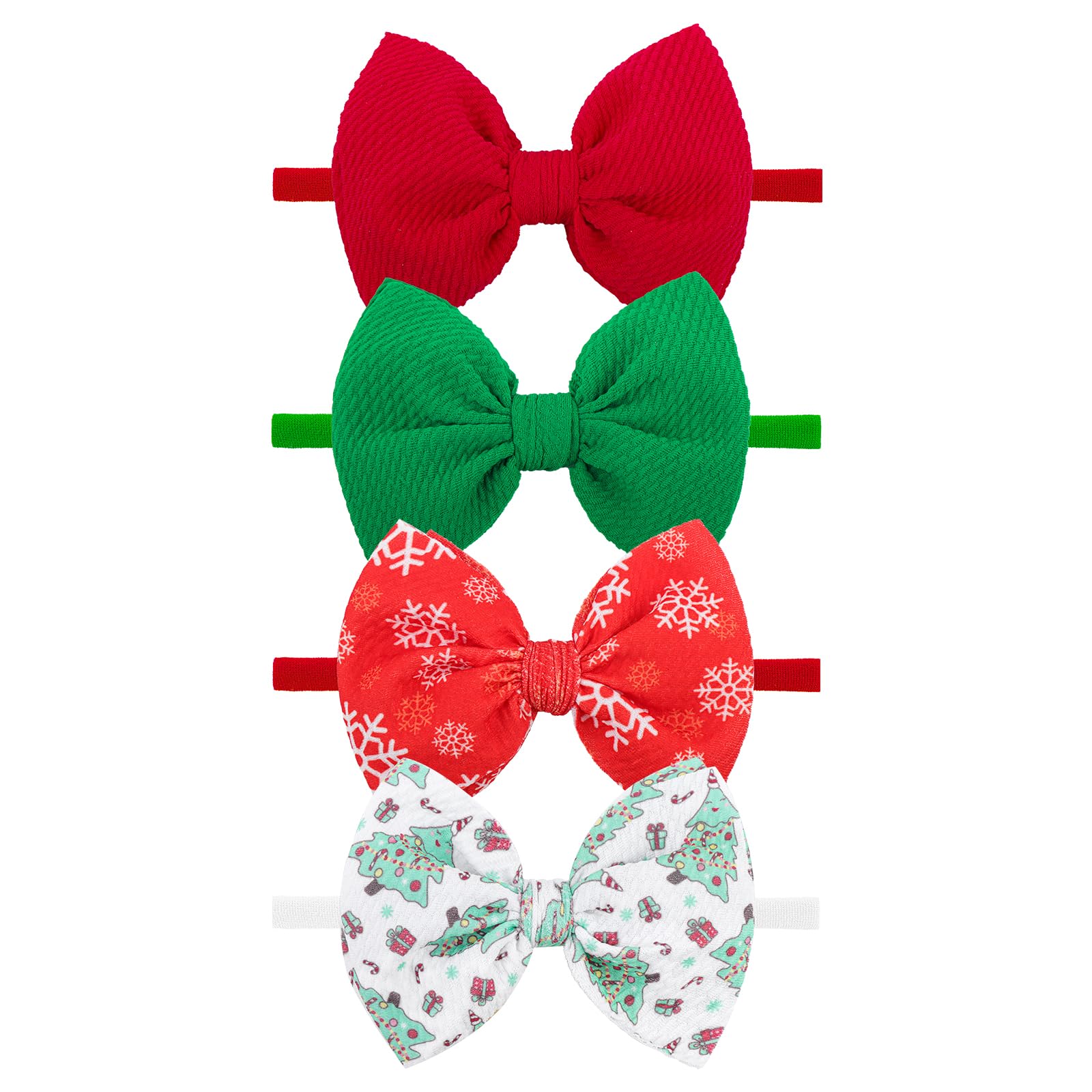 YanJie Christmas headband with red-green snowflake bow fits newborns comfortably