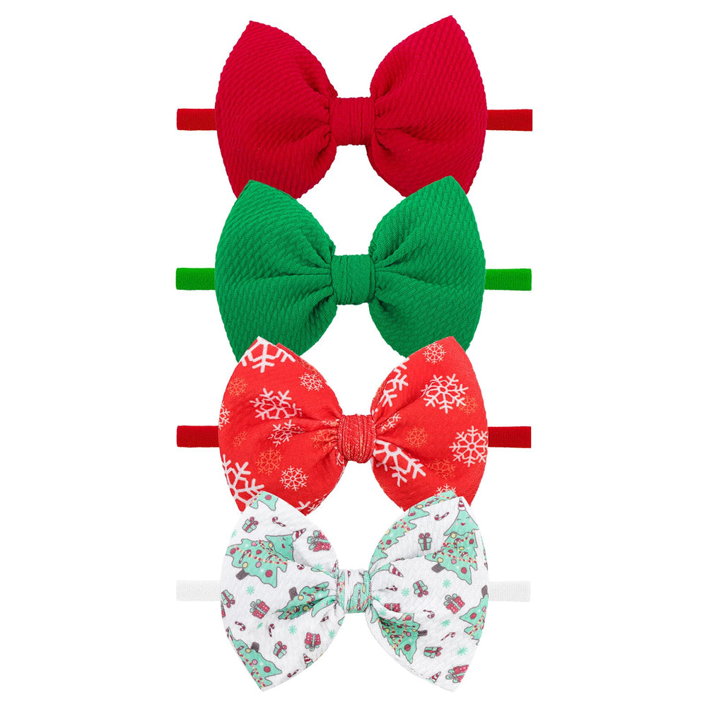 YanJie Christmas headband with red-green snowflake bow fits newborns comfortably
