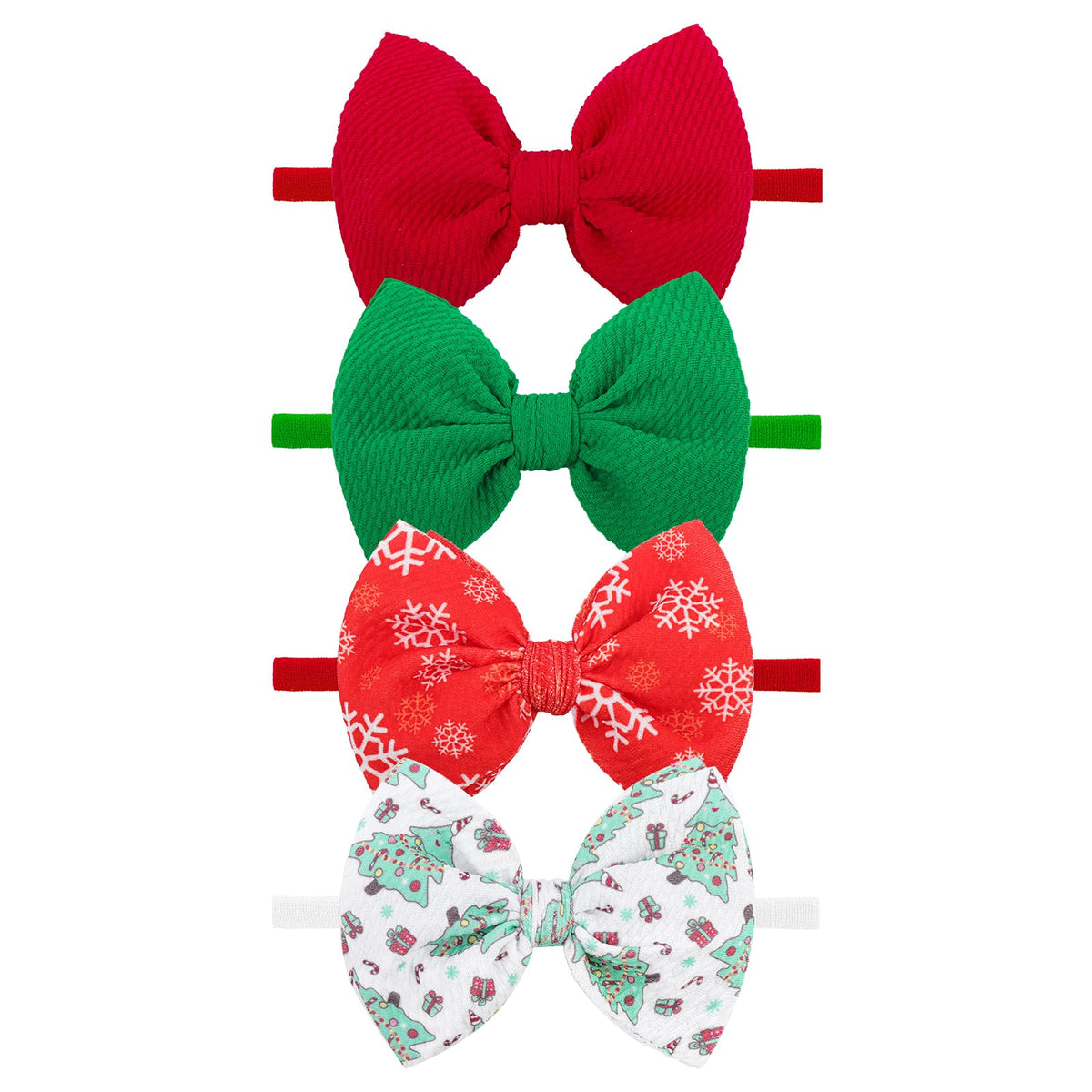 YanJie Christmas headband with red-green snowflake bow fits newborns comfortably