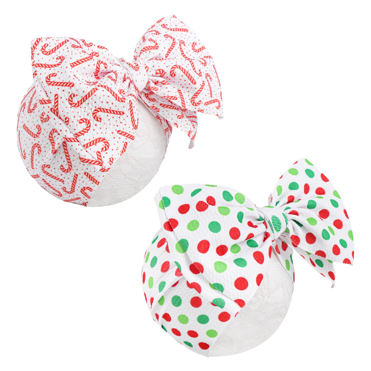 YanJie Christmas baby headband with red-green polka dots for festive photos.