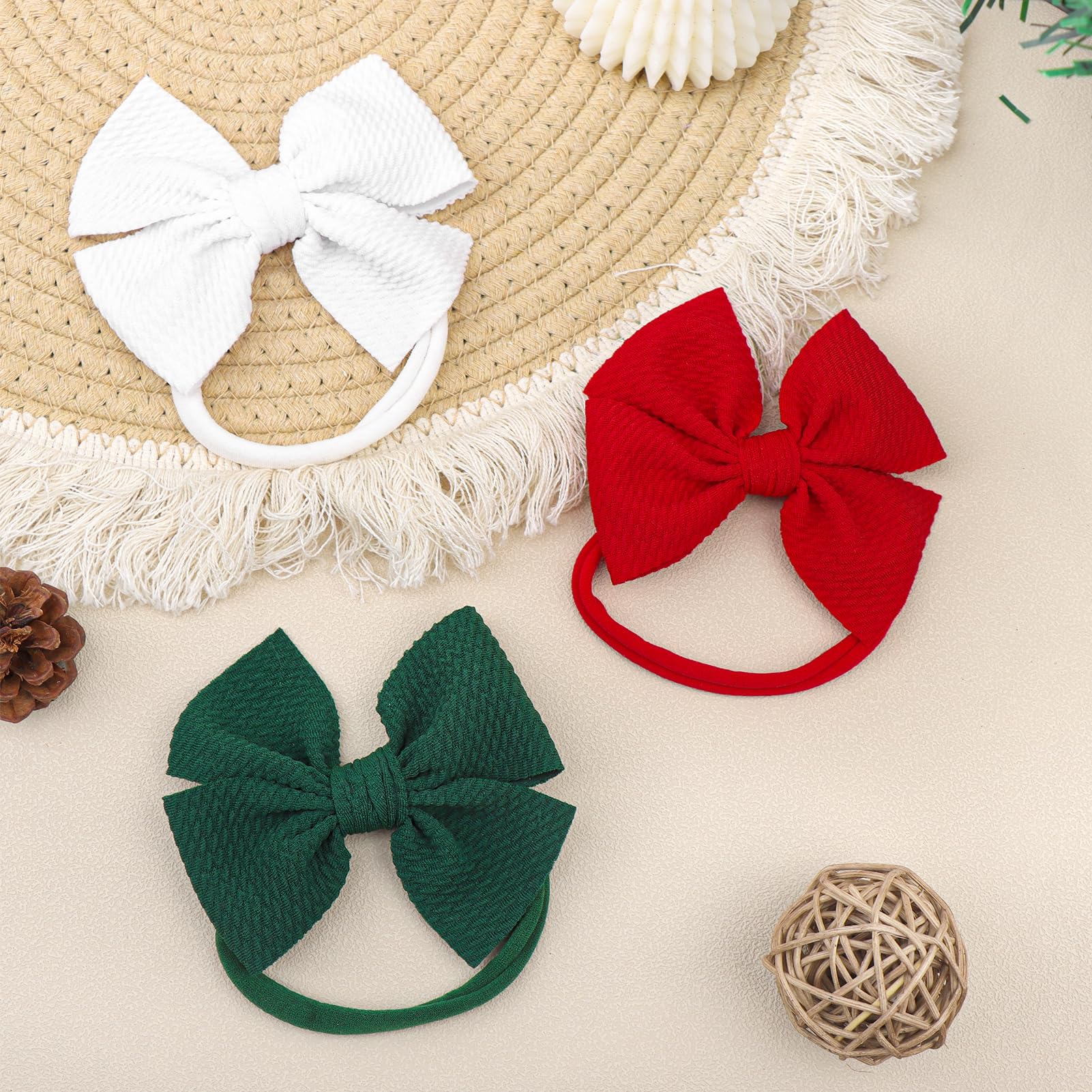 YanJie elastic-soft headband with Christmas bows gentle wear for babies